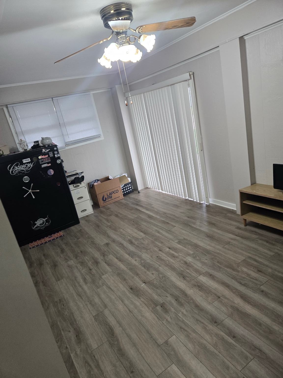 Finished interior with wood-look flooring